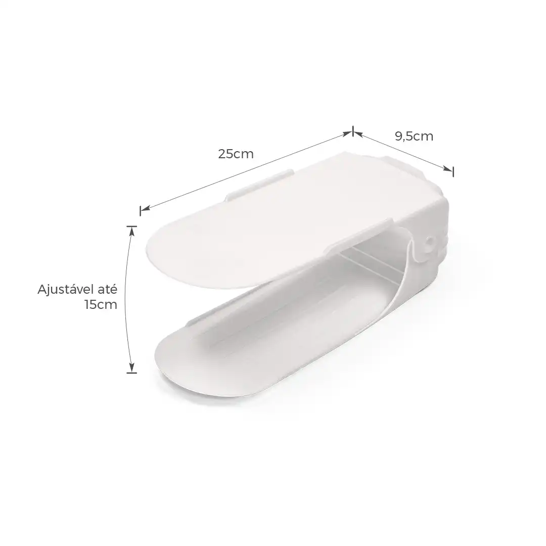 SUPORTE ORGANIZADOR DE SAPATOS AJUSTÁVEL EMPILHÁVEL BRANCO 25CM