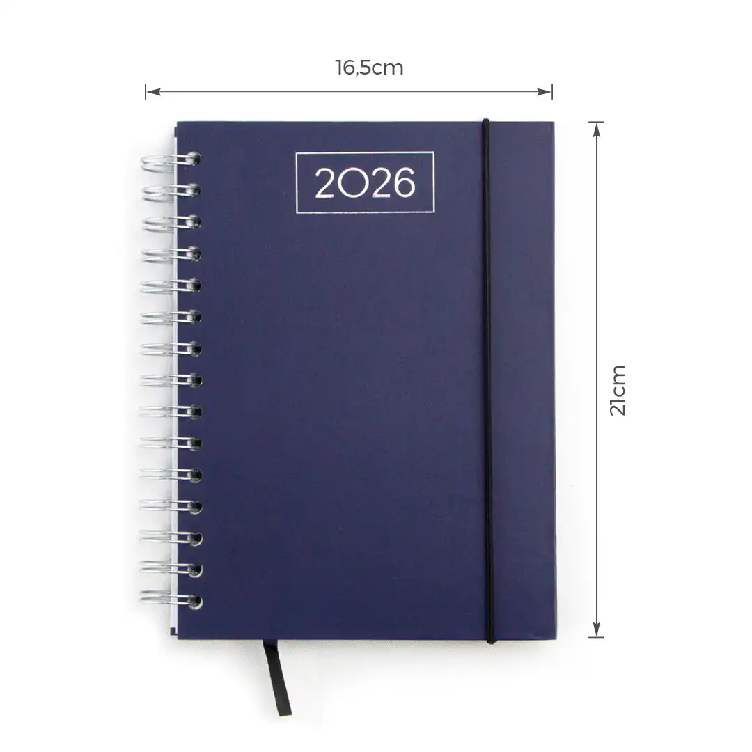AGENDA ESPIRAL 2026 COM CAPA DURA E ELÁSTICO 15x21CM – SORTIDAS