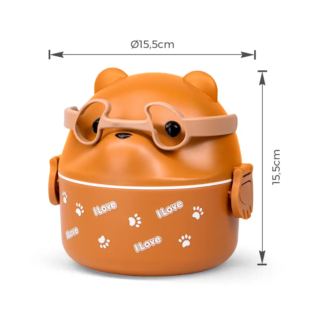 MARMITA INFANTIL COM TAMPA DE URSO E COLHER - 15,5CM
