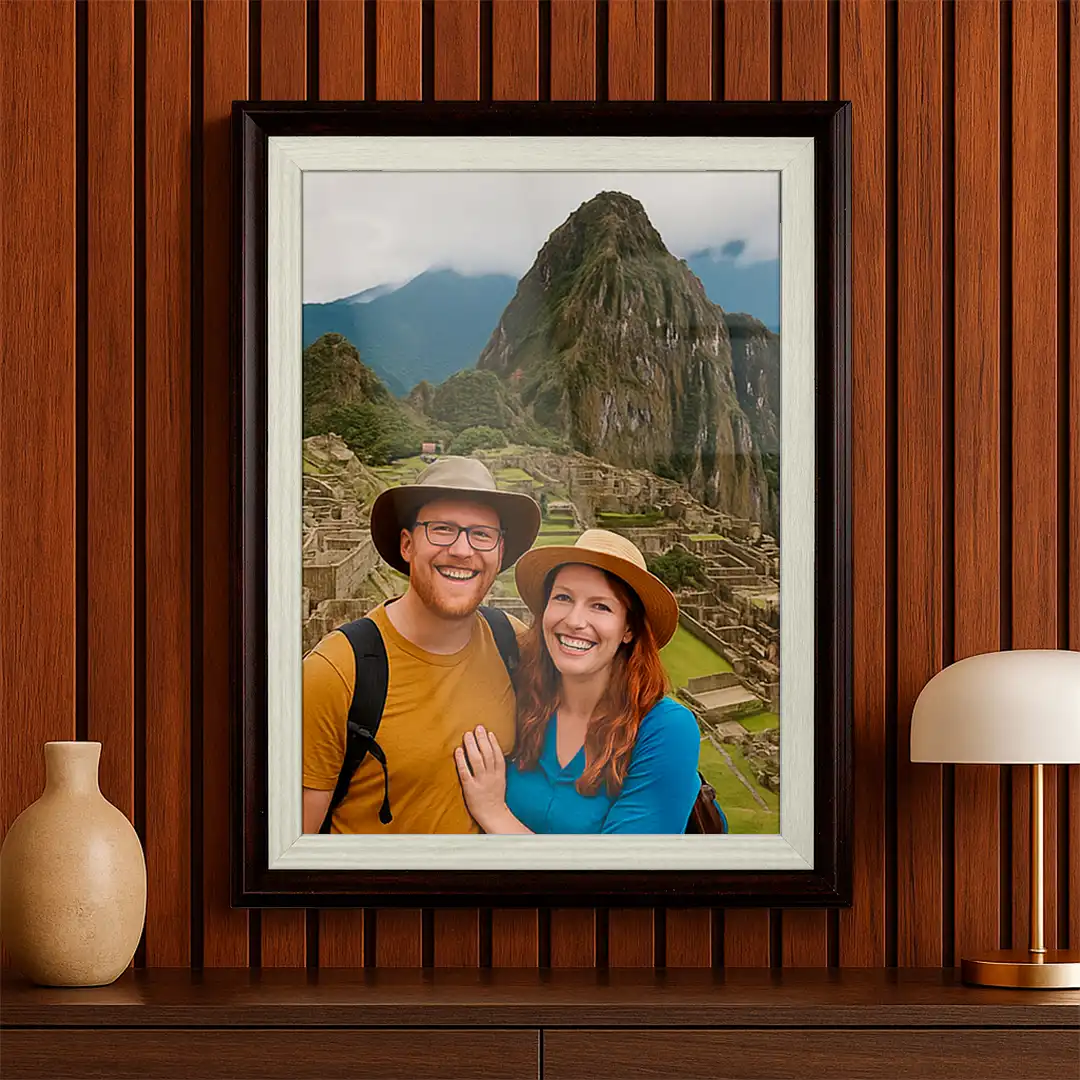 PORTA-RETRATO DECORATIVO 6X8CM EM MDF PRETO E BRANCO COM PROTEÇÃO EM PLÁSTICO
