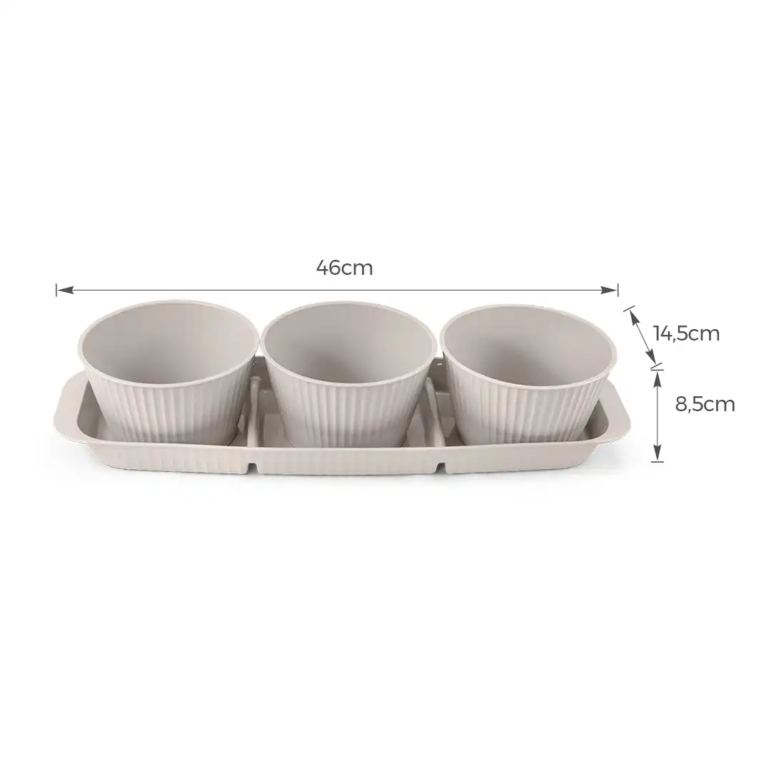 CONJUNTO 3 TIGELAS DE 1 LITRO COM BANDEJA 3 DIVISÕES EM POLIPROPENO CINZA CLARO - G 46CM