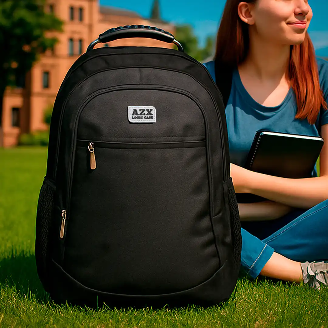 MOCHILA DE TECIDO COM 3 BOLSOS 48X35CM PRETO