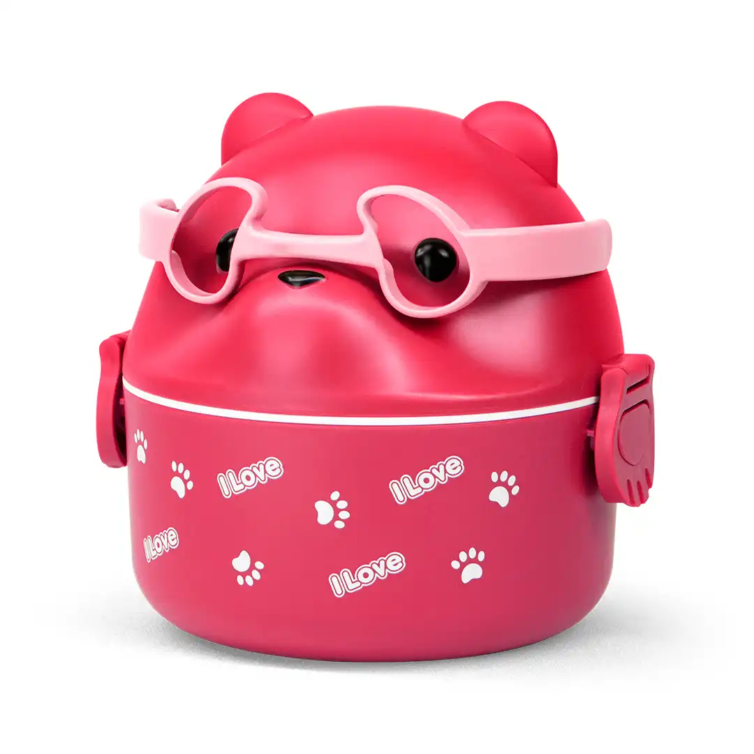 MARMITA INFANTIL COM TAMPA DE URSO E COLHER - 15,5CM