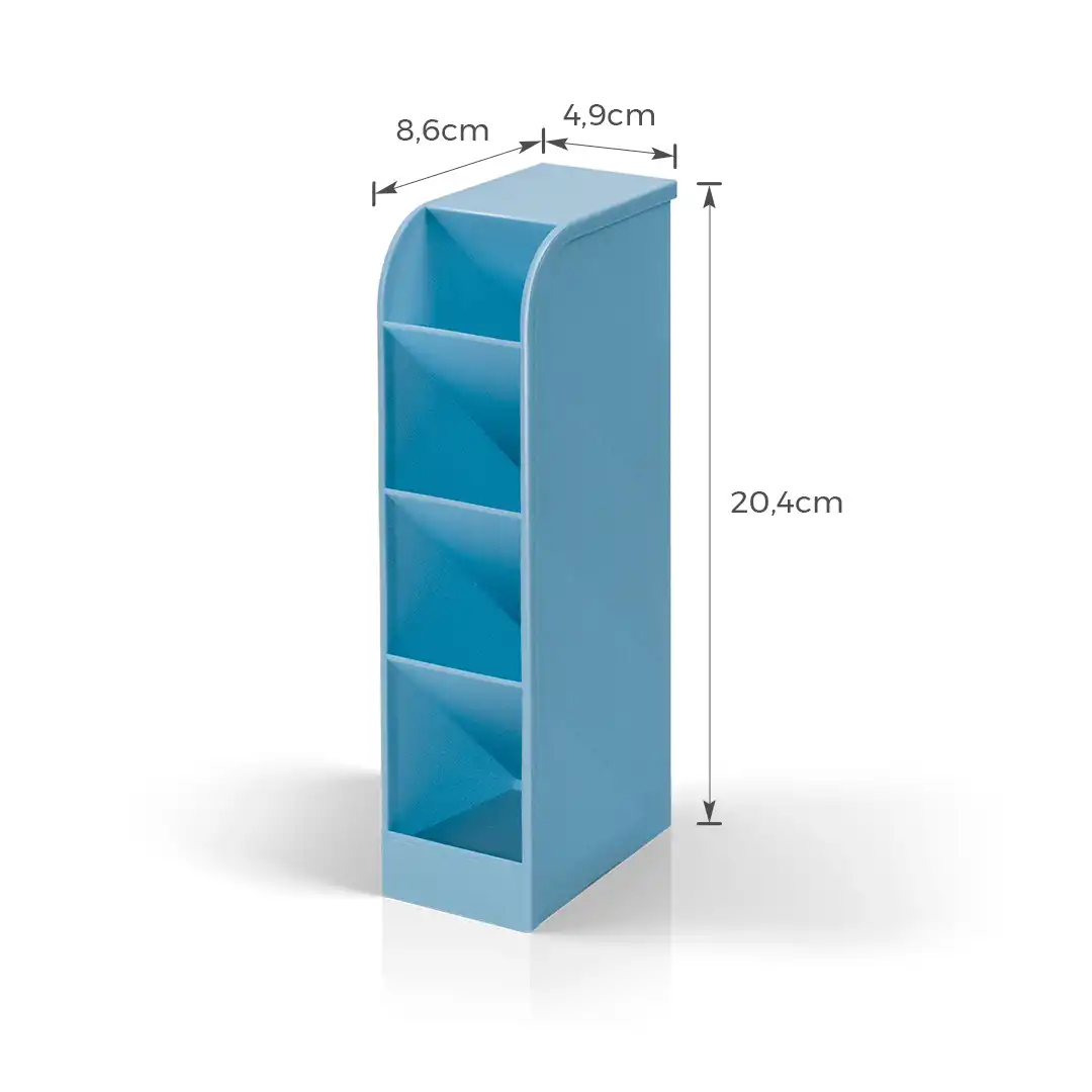 ORGANIZADOR MULTIUSO DE MESA EM PLÁSTICO AZUL COM 4 DIVISÓRIAS