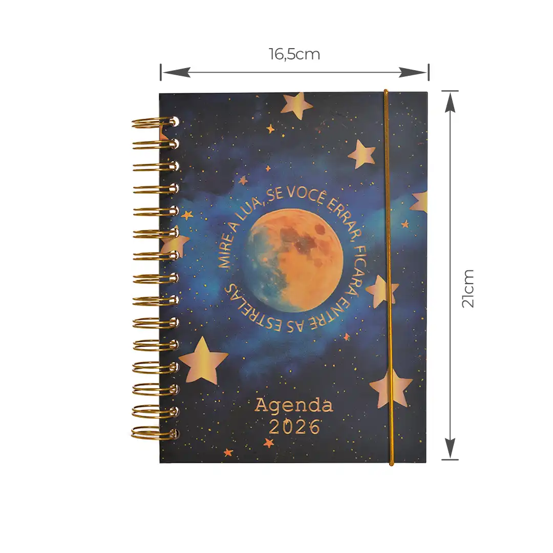 AGENDA ESPIRAL 2026 COM CAPA DURA E ELÁSTICO 15x21CM – SORTIDAS