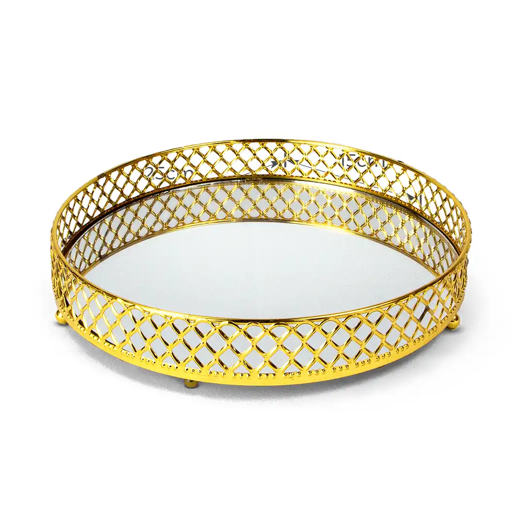BANDEJA DECORATIVA ESPELHADA DOURADA CIRCULAR 25CM