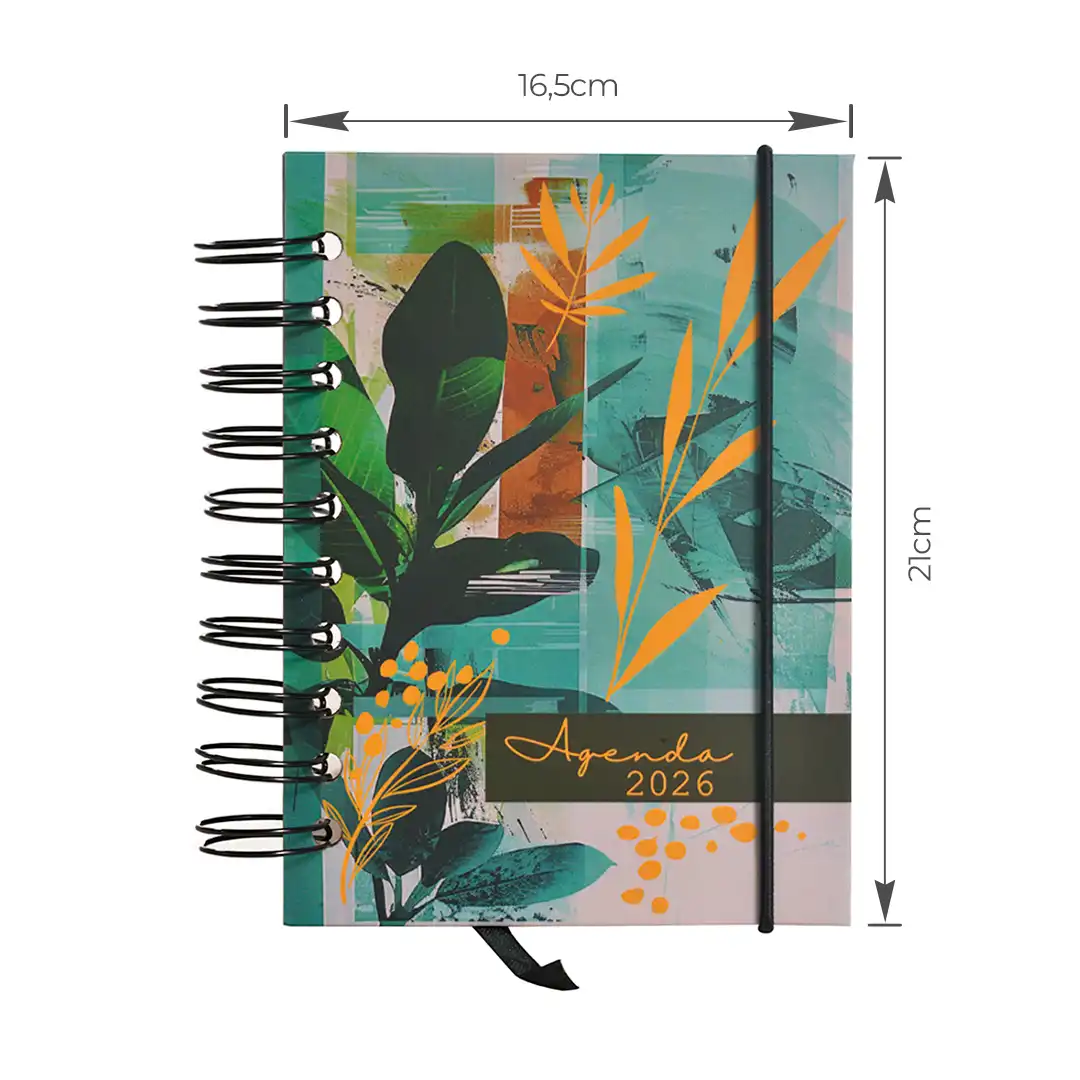 AGENDA ESPIRAL 2026 COM CAPA DURA E ELÁSTICO 15x21CM – SORTIDAS