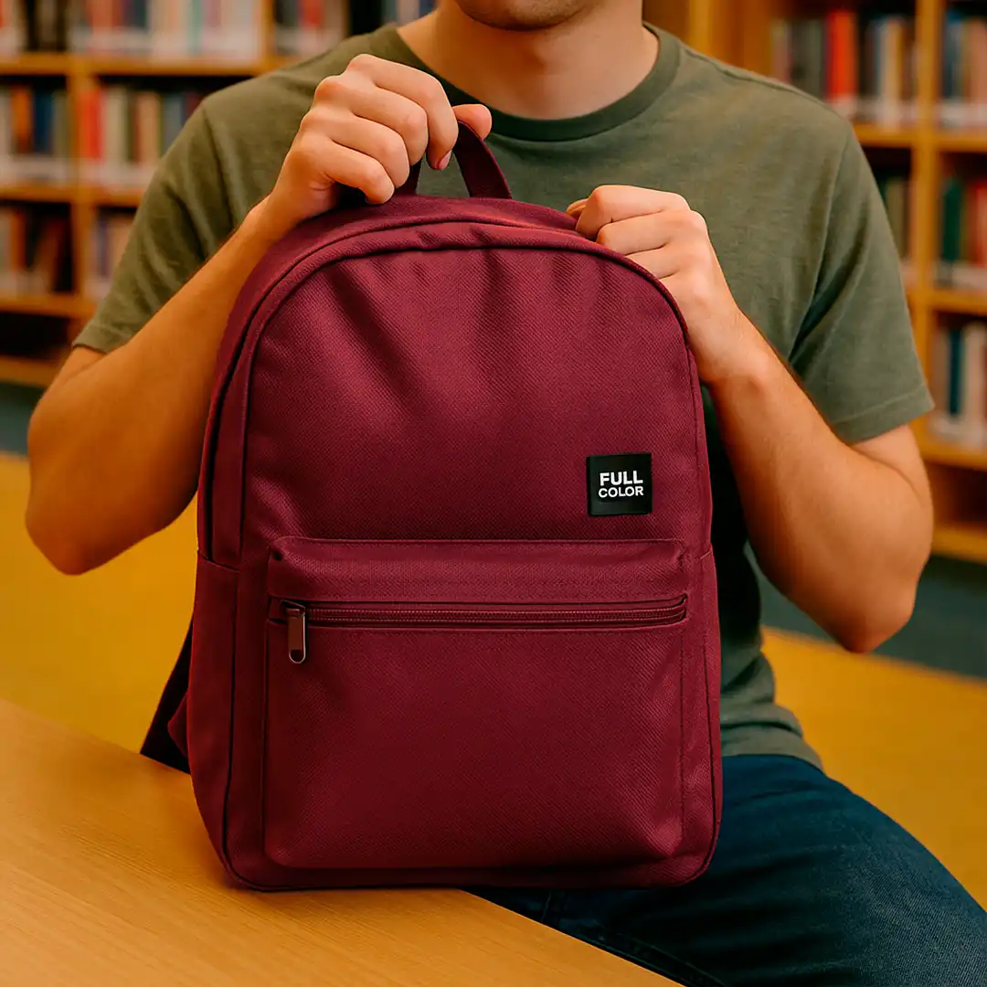 MOCHILA ESCOLAR SIMPLES EM POLIÉSTER 2 BOLSOS 45CM X 30CM - VINHO