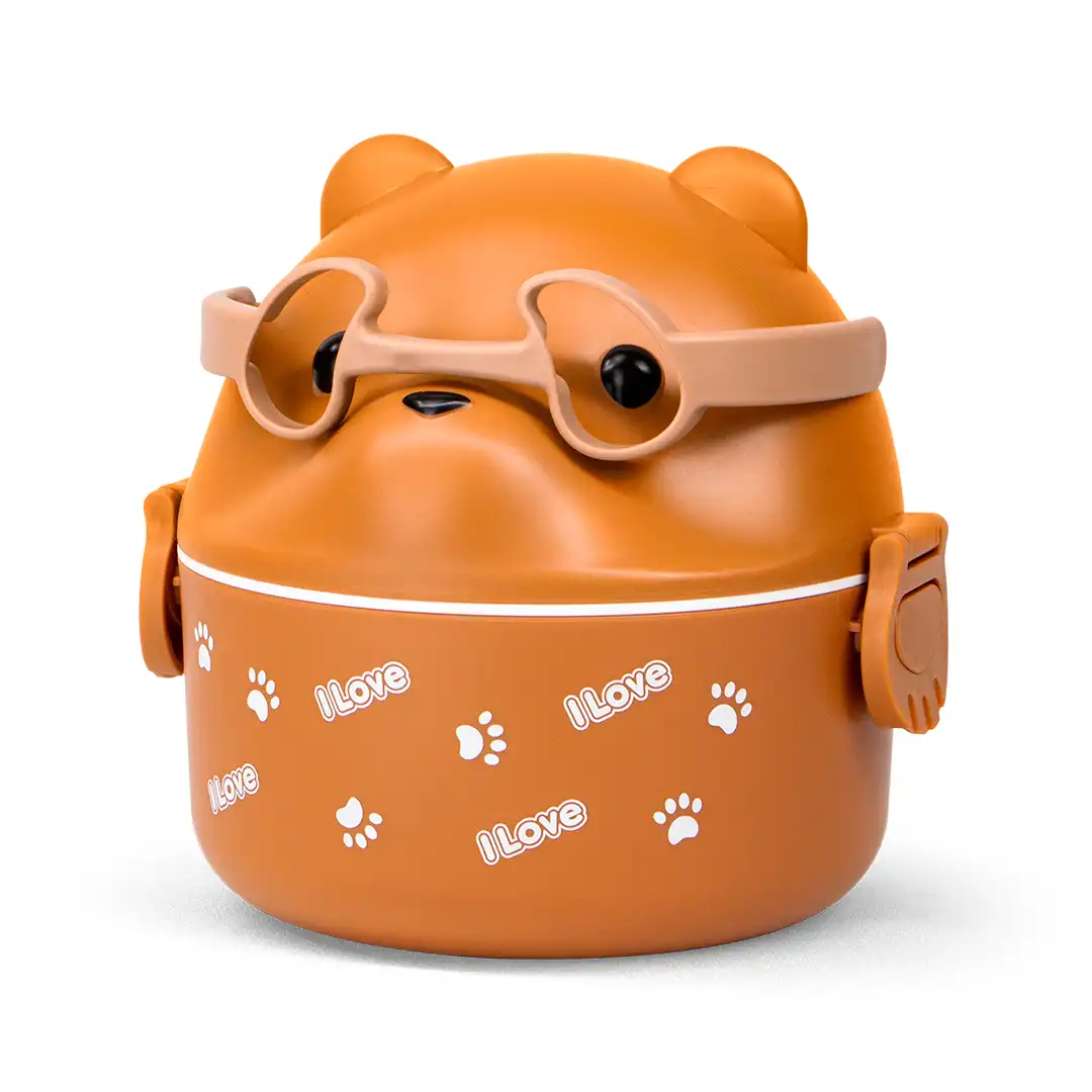 MARMITA INFANTIL COM TAMPA DE URSO E COLHER - 15,5CM