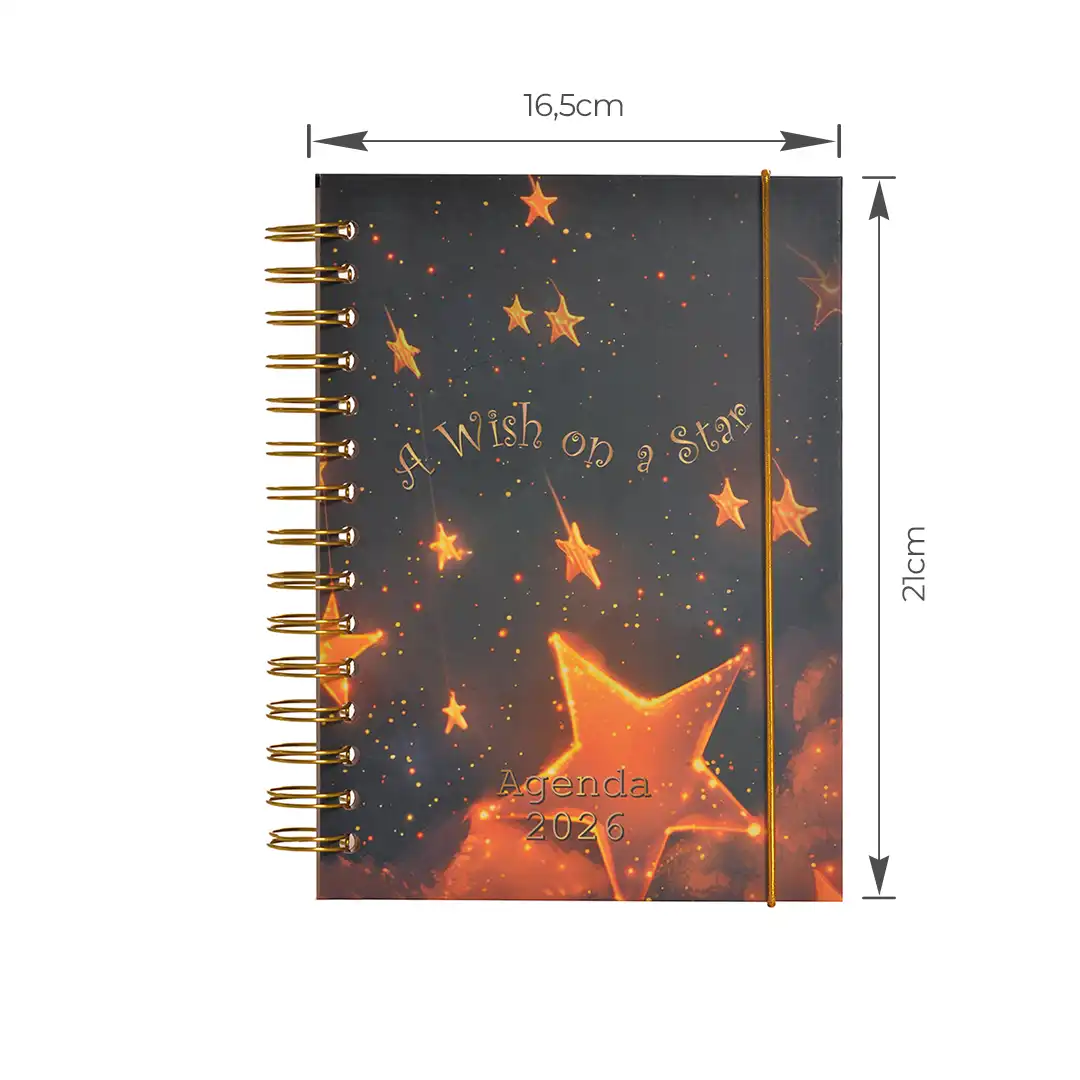 AGENDA ESPIRAL 2026 COM CAPA DURA E ELÁSTICO 15x21CM – SORTIDAS