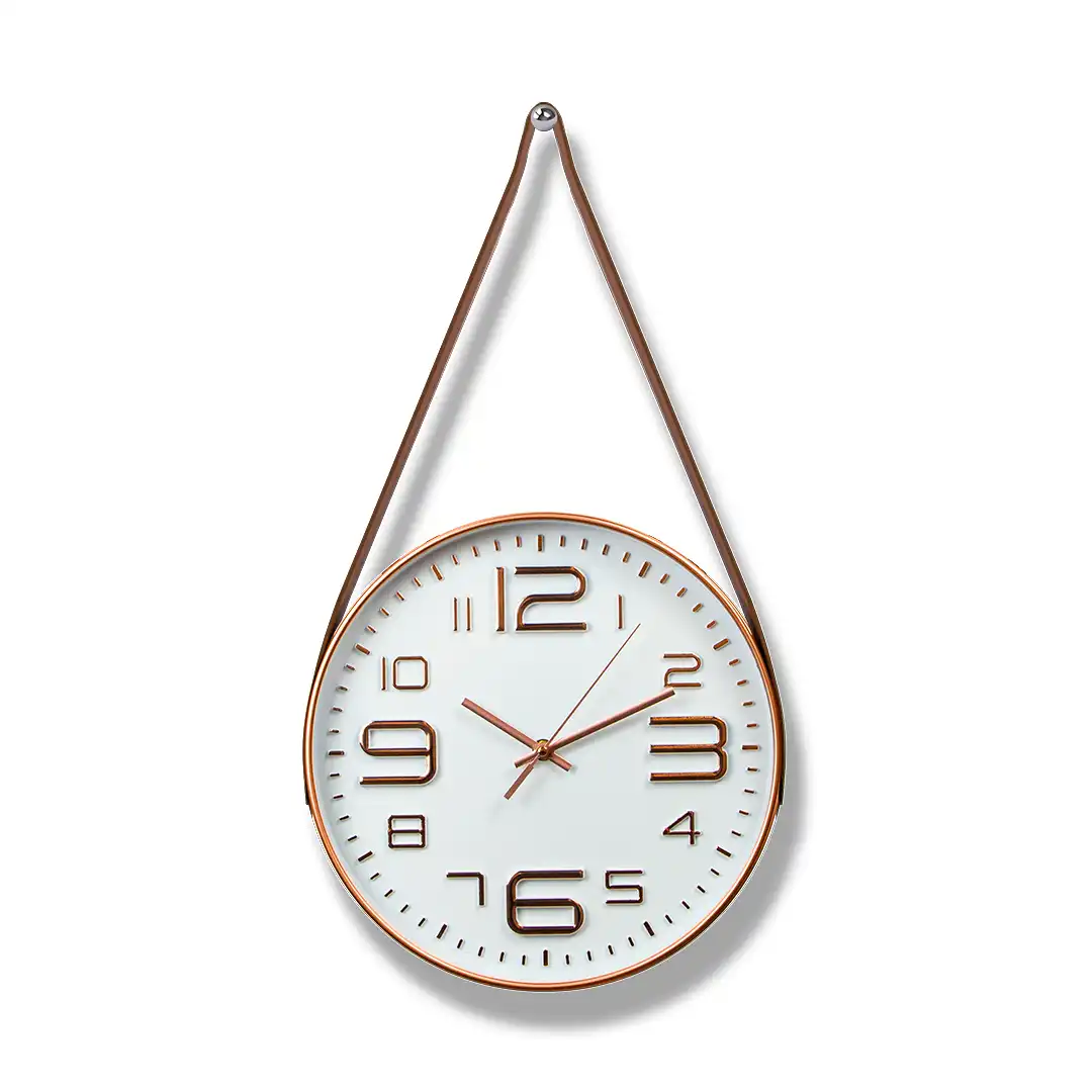 RELÓGIO DE PAREDE REDONDO COM ALÇA OURO ROSÉ DESIGNE MODERNO