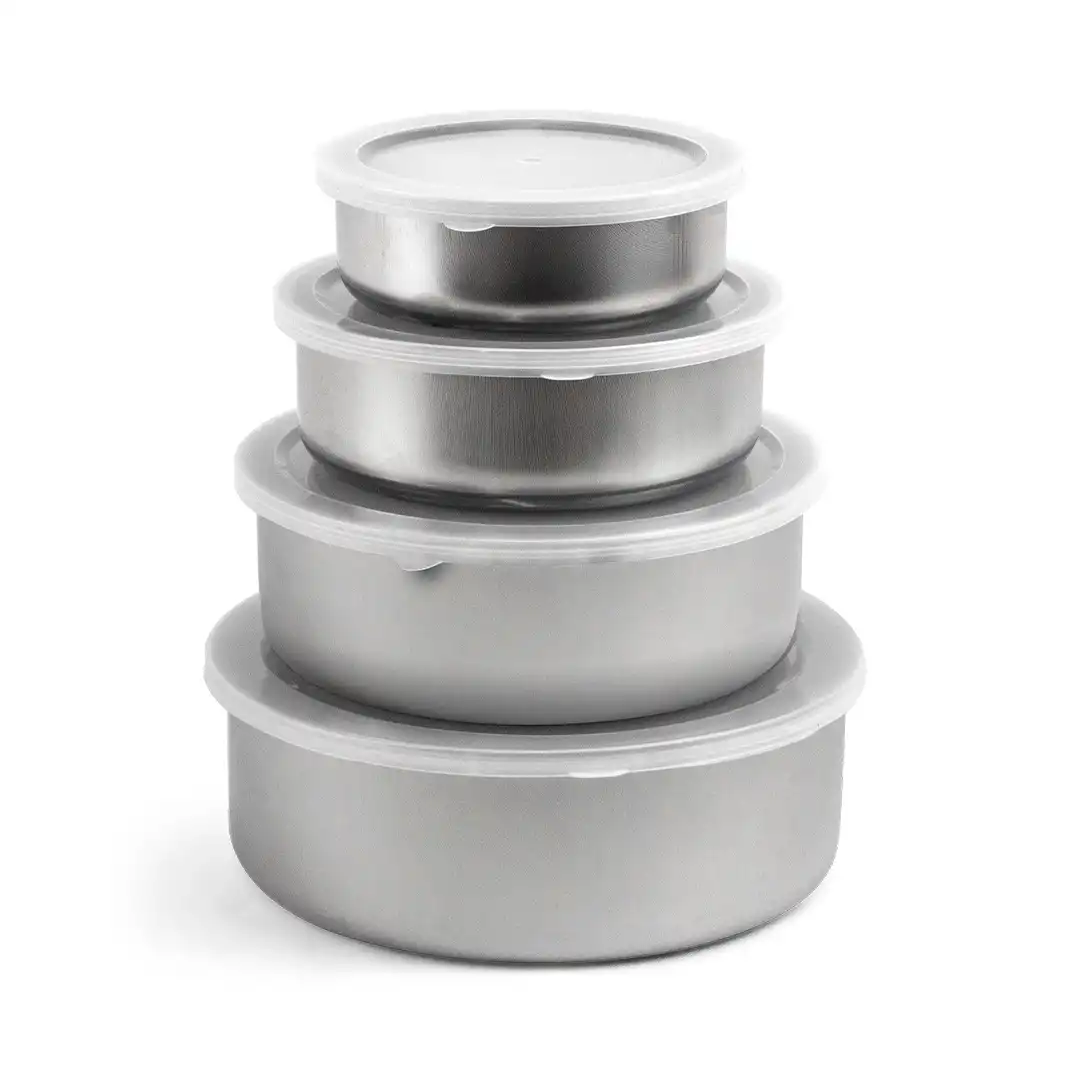 CONJUNTO DE TIGELAS EM AÇO INOX COM TAMPA PLÁSTICA – 4 PEÇAS