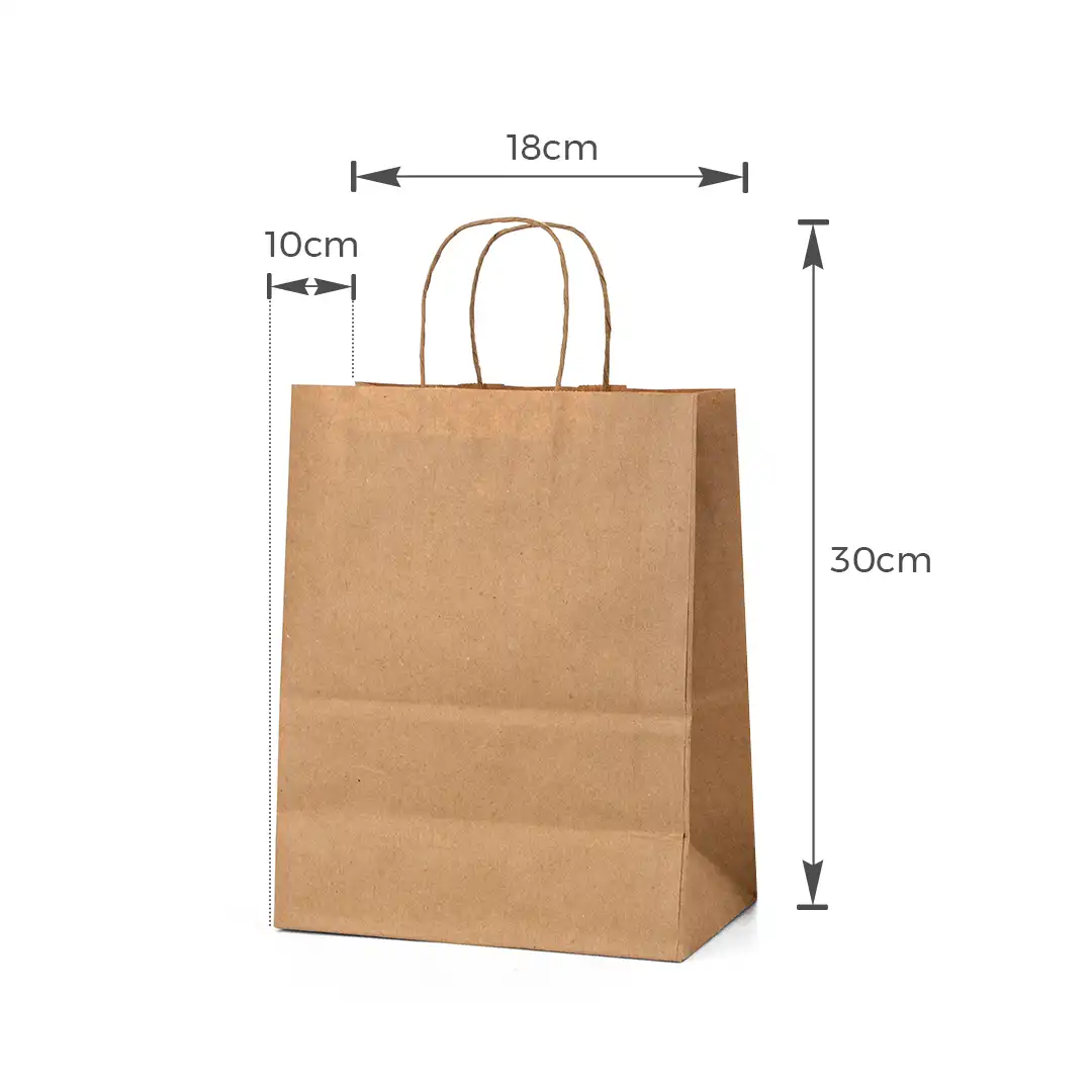 KIT 10 SACOLA DE PAPEL KRAFT COM ALÇA TORCIDA MÉDIA 30X18X10CM