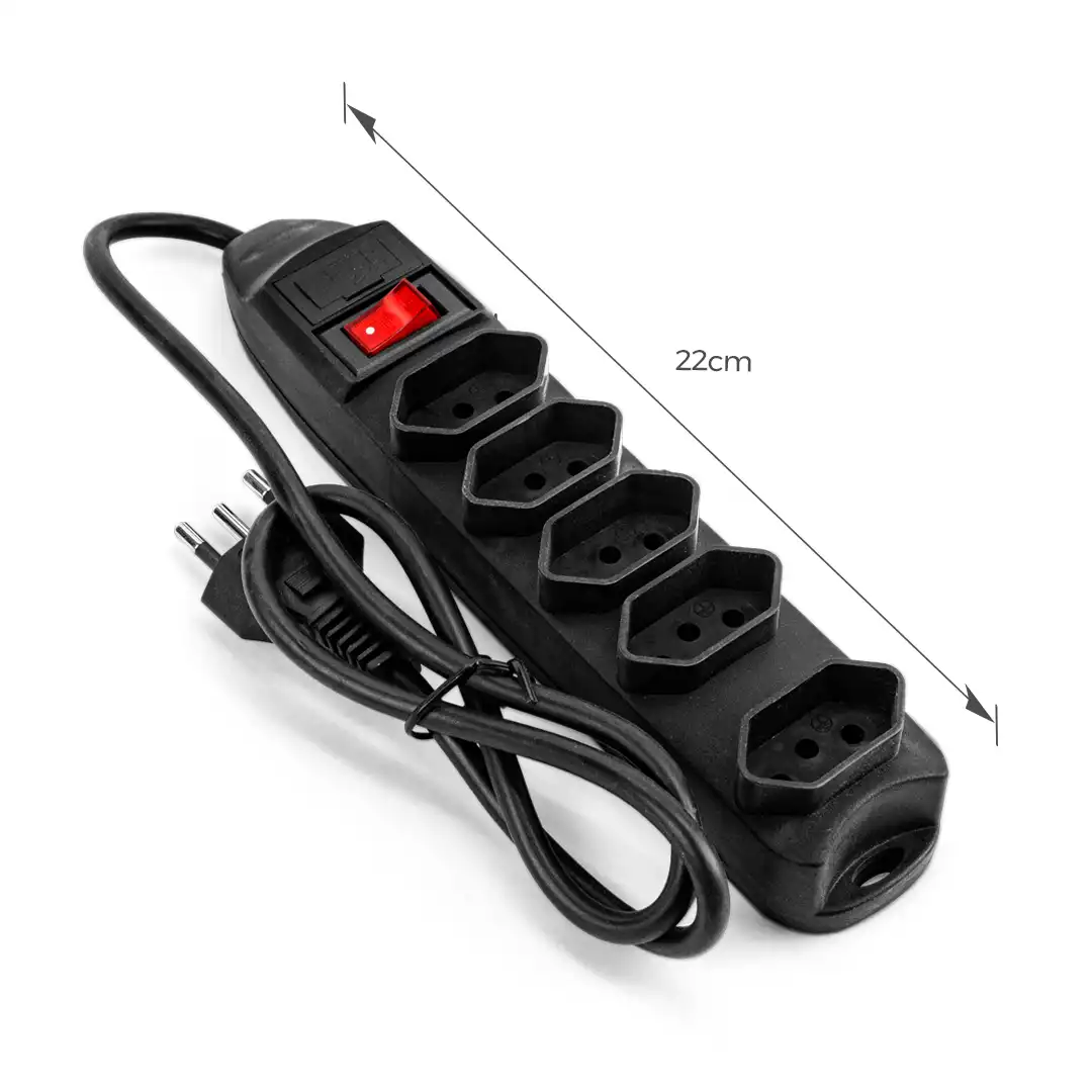 RÉGUA ELÉTRICA 5 TOMADAS COM CHAVE LIGA/DESLIGA – 22 CM