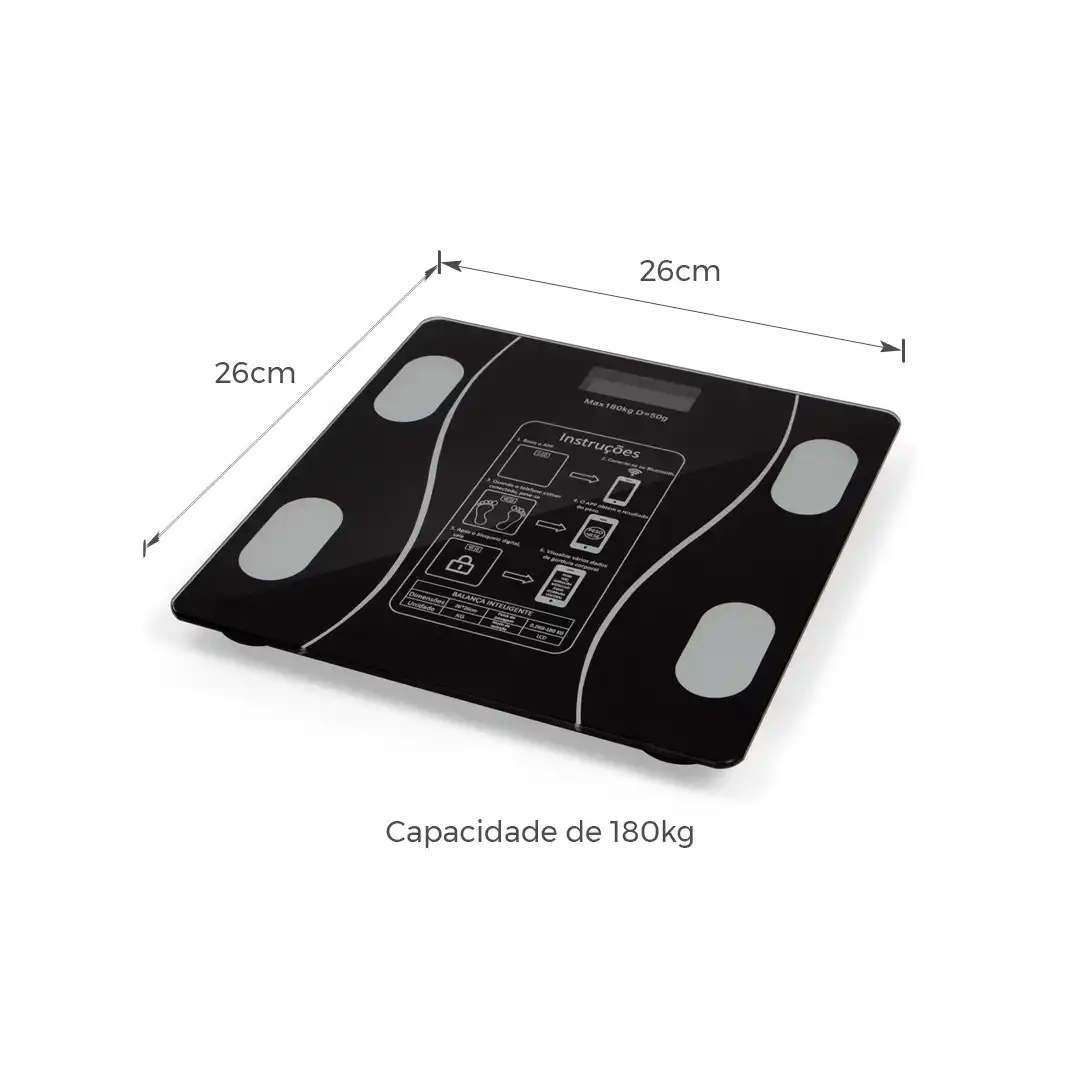 BALANÇA DIGITAL CORPORAL INTELIGENTE COM SENSOR DE BIOIMPEDÂNCIA – ATÉ 180KG