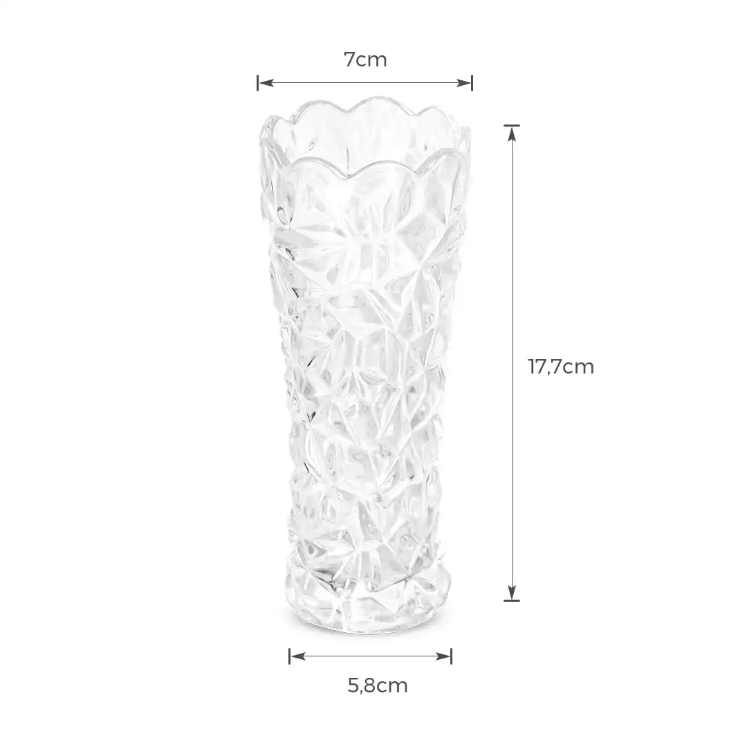VASO DE VIDRO DECORATIVO TRANSPARENTE FACETADO 17,7CM DESIGN MODERNO