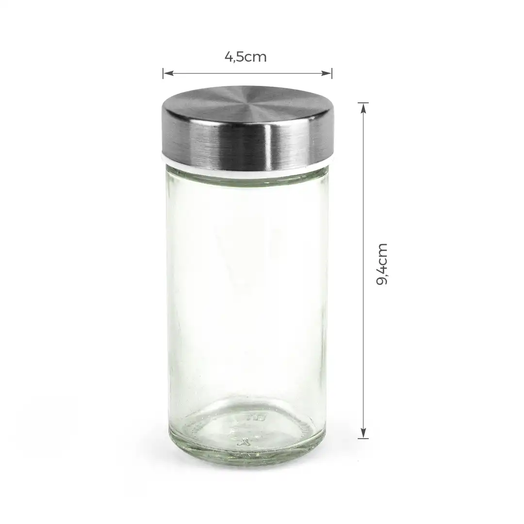 PORTA TEMPEROS COM BASE GIRATÓRIA – INOX + 8 FRASCOS DE VIDRO 90ML
