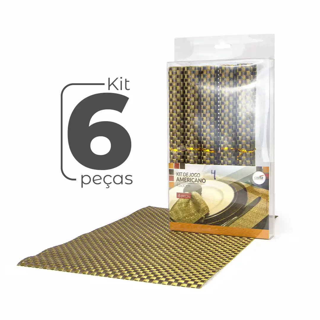 JOGO DE LUGAR AMERICANO RETANGULAR DOURADO - 6 UNIDADES PARA MESA