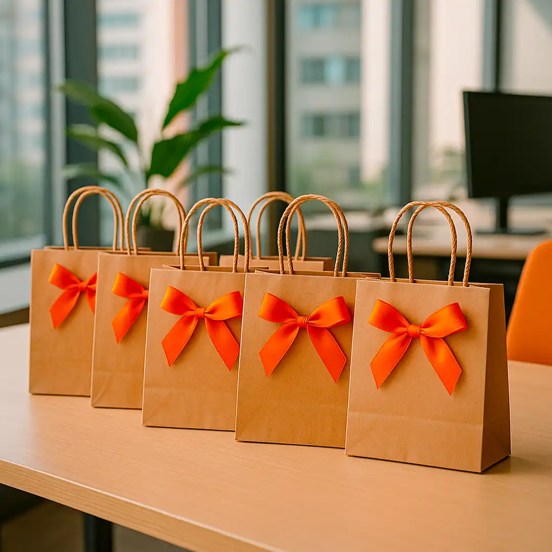 KIT 10 SACOLA DE PAPEL KRAFT COM ALÇA TORCIDA PEQUENA 26X16X8CM