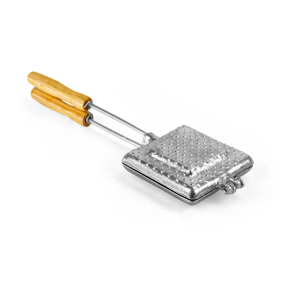 SANDUICHEIRA DE ALUMÍNIO MANUAL COM CABO DE MADEIRA – 35CM
