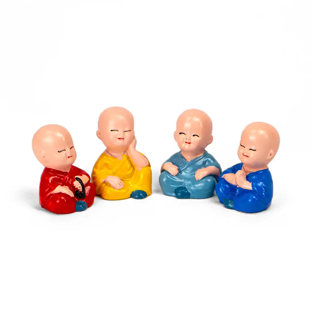 CONJUNTO DECORATIVO 4 MONGES EM RESINA COLORIDA – 6CM