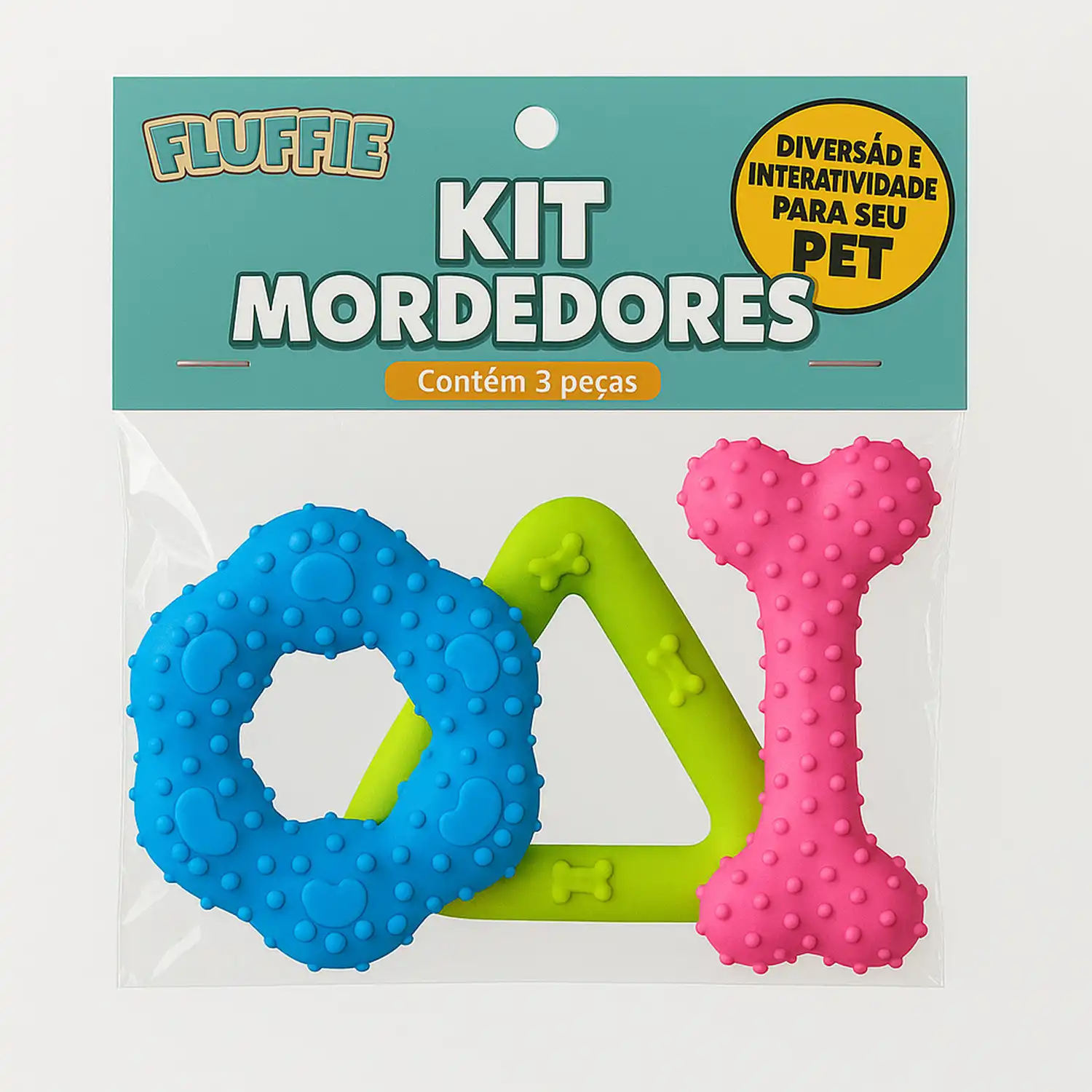 BRINQUEDOS MORDEDORES PET KIT TRIÂNGULO-ESTRELA-OSSO