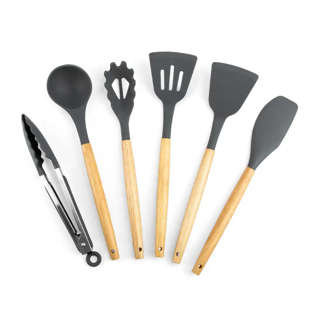 KIT DE UTENSÍLIOS DE COZINHA EM SILICONE E MADEIRA – 12 PEÇAS - SORTIDOS