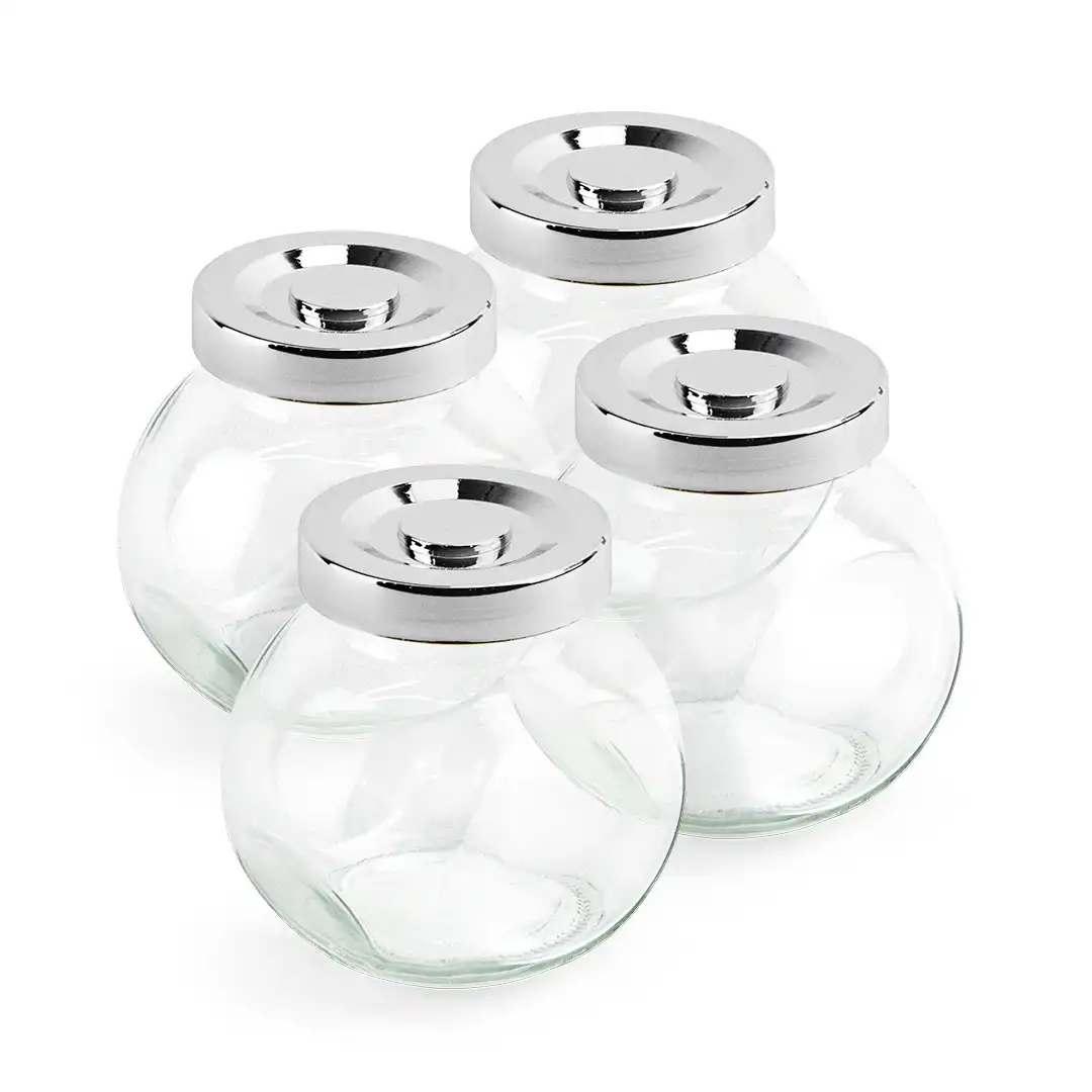 BALEIRO EM VIDRO COM TAMPA PLÁSTICA CROMADA 280ML – KIT COM 4 UNIDADES