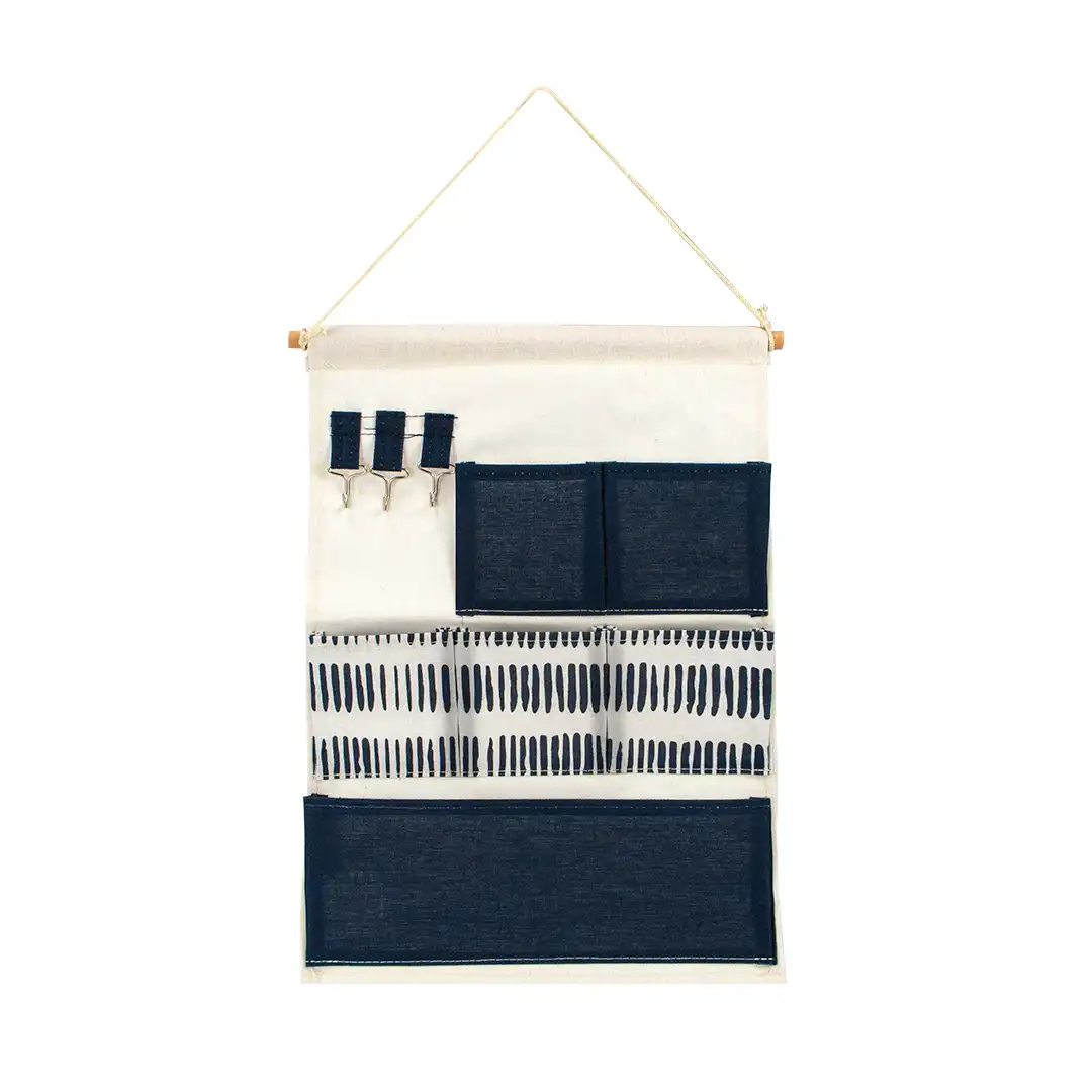 ORGANIZADOR PENDURÁVEL DE TECIDO COM BOLSOS E GANCHOS – 33,5 x 65,5 CM