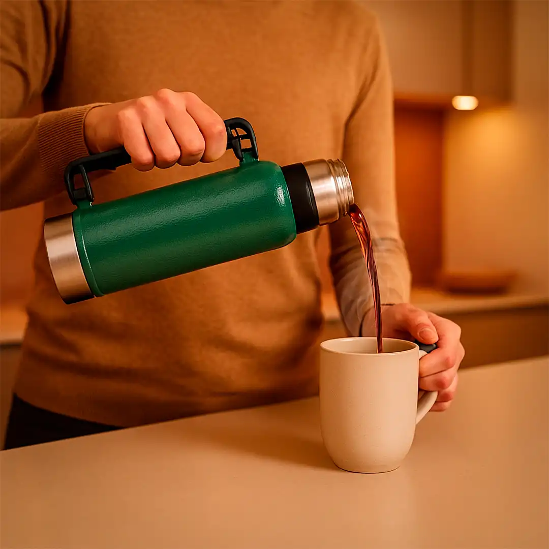 GARRAFA TÉRMICA EM PLÁSTICO VERDE 1,2L COM ALÇA