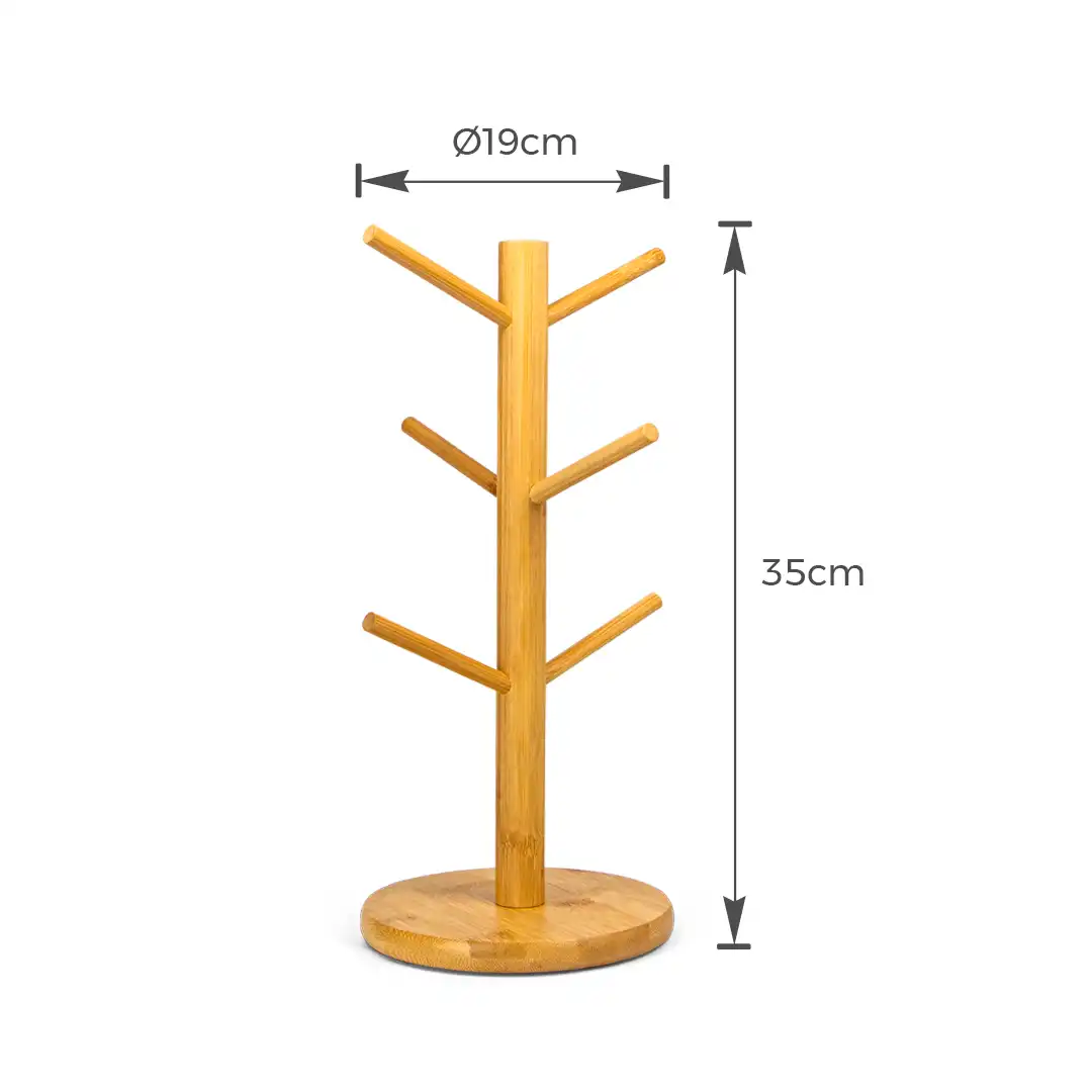 SUPORTE PARA XÍCARAS EM BAMBU – 6 GANCHOS, 35CM DE ALTURA