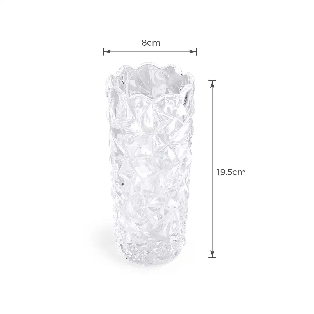 VASO DE VIDRO DECORATIVO COM TEXTURA TRANSPARENTE – 19,5CM ALTURA