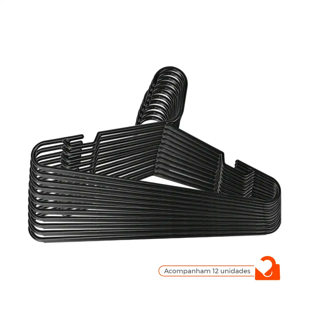 CABIDE ADULTO REFORÇADO PRETO – KIT COM 12 UNIDADES 40CM RESISTENTE
