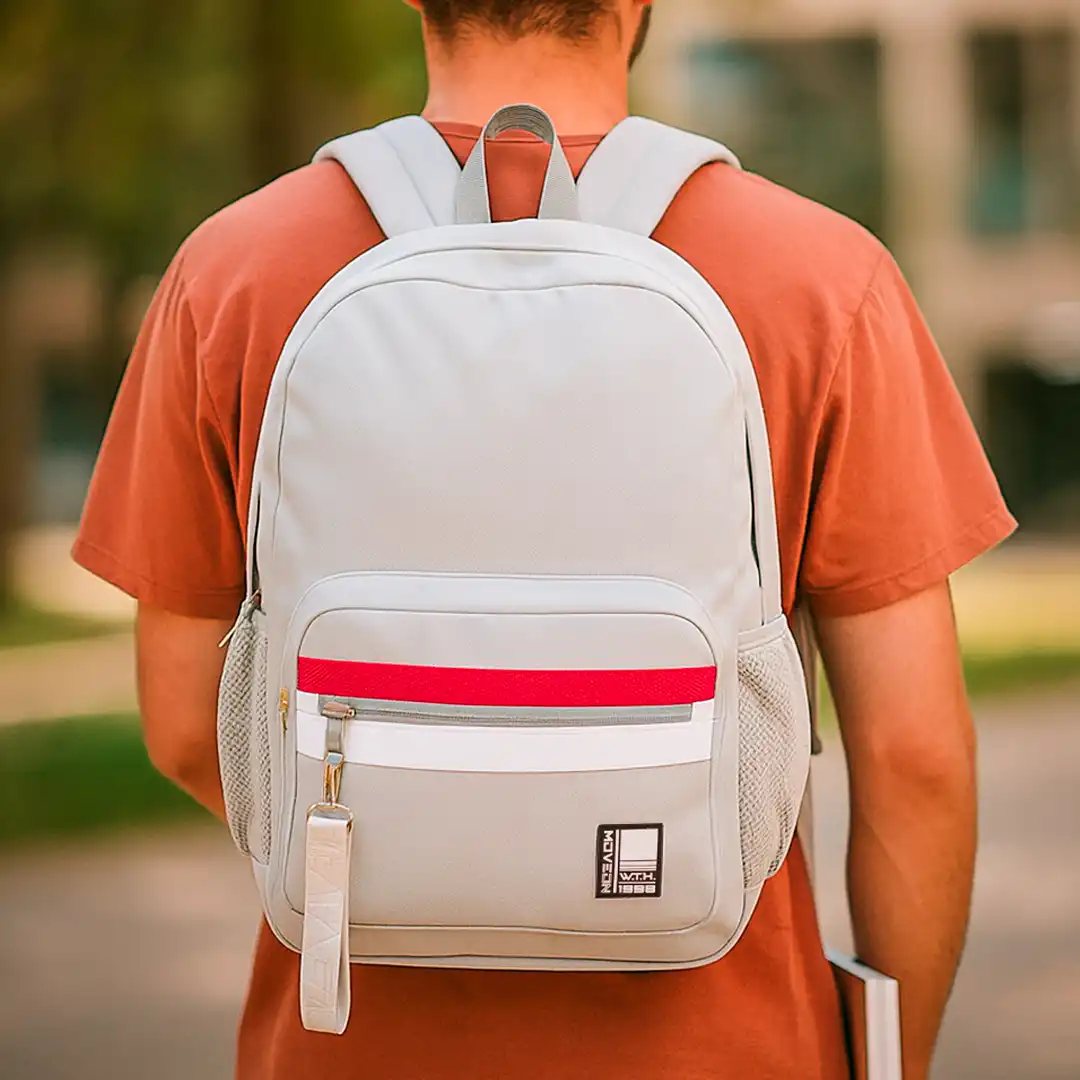 MOCHILA DE TECIDO COM 3 BOLSOS 46X36CM CINZA