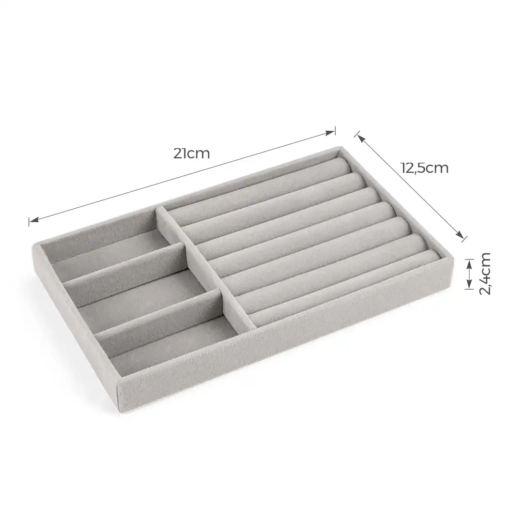 PORTA JOIAS DE MDF COM VELUDO E DIVISÓRIAS PARA ANÉIS E RELÓGIOS – 21x12,5x2,4CM