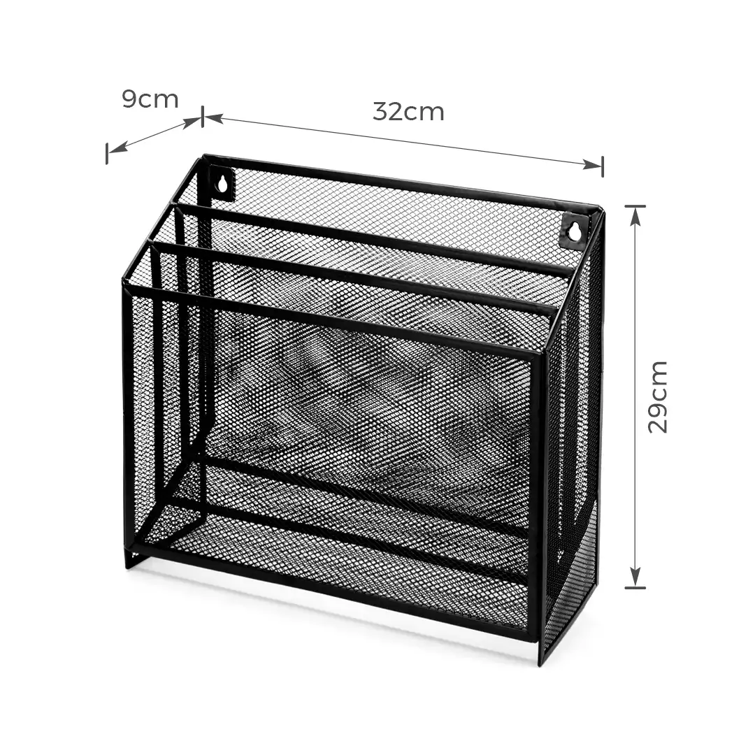 ORGANIZADOR ARAMADO DE PAREDE E MESA PRETO 3 DIVISÕES PARA ESCRITÓRIO A4