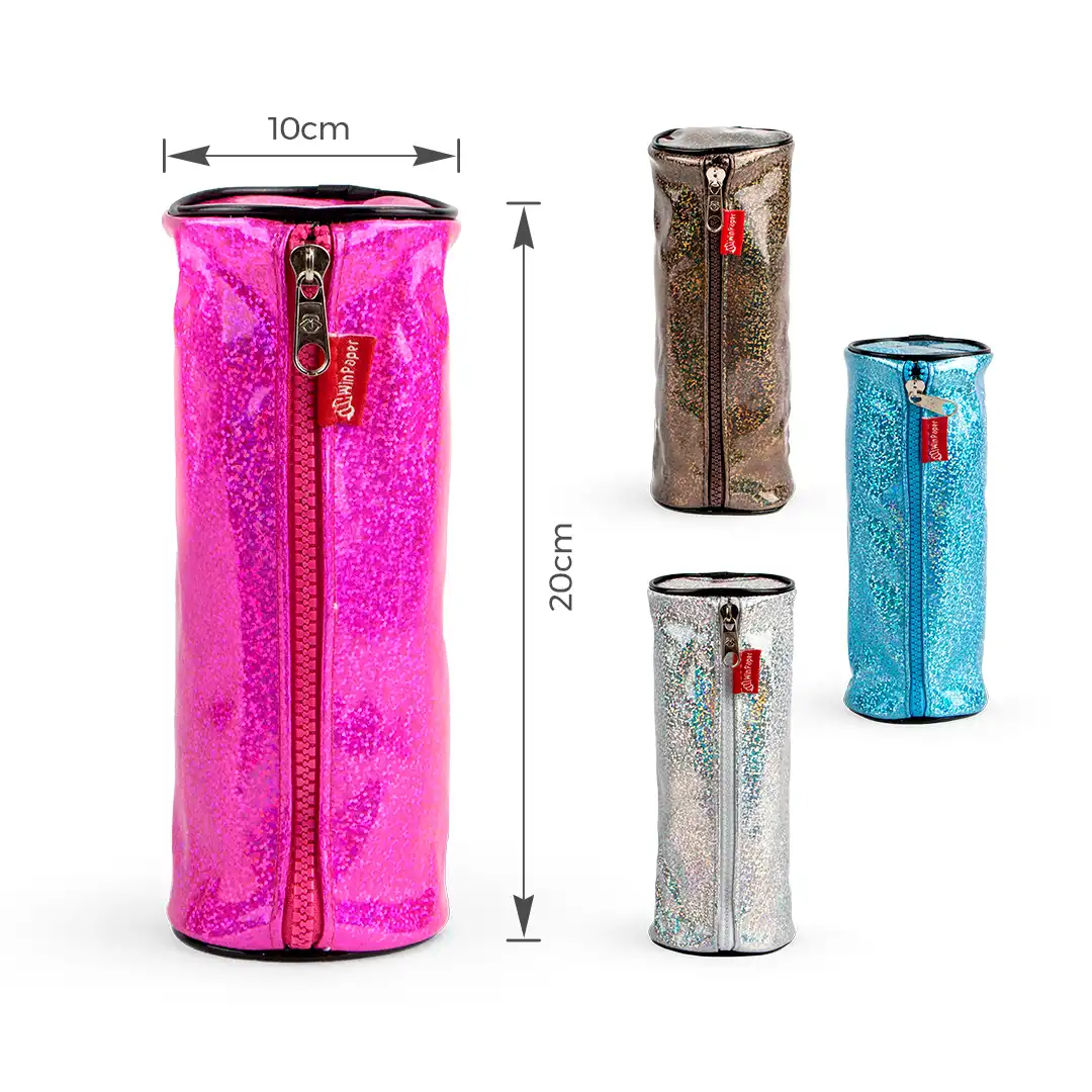 ESTOJO DE PLÁSTICO COM GLITTER E ZÍPER - SORTIDOS