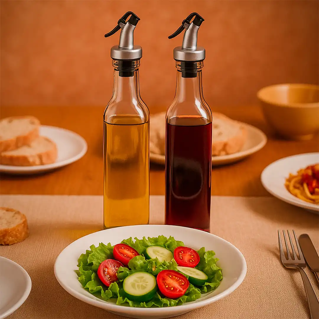 KIT 2 GARRAFAS DOSADORAS PARA AZEITE E VINAGRE EM VIDRO COM BICO INOX – 500 ML CADA