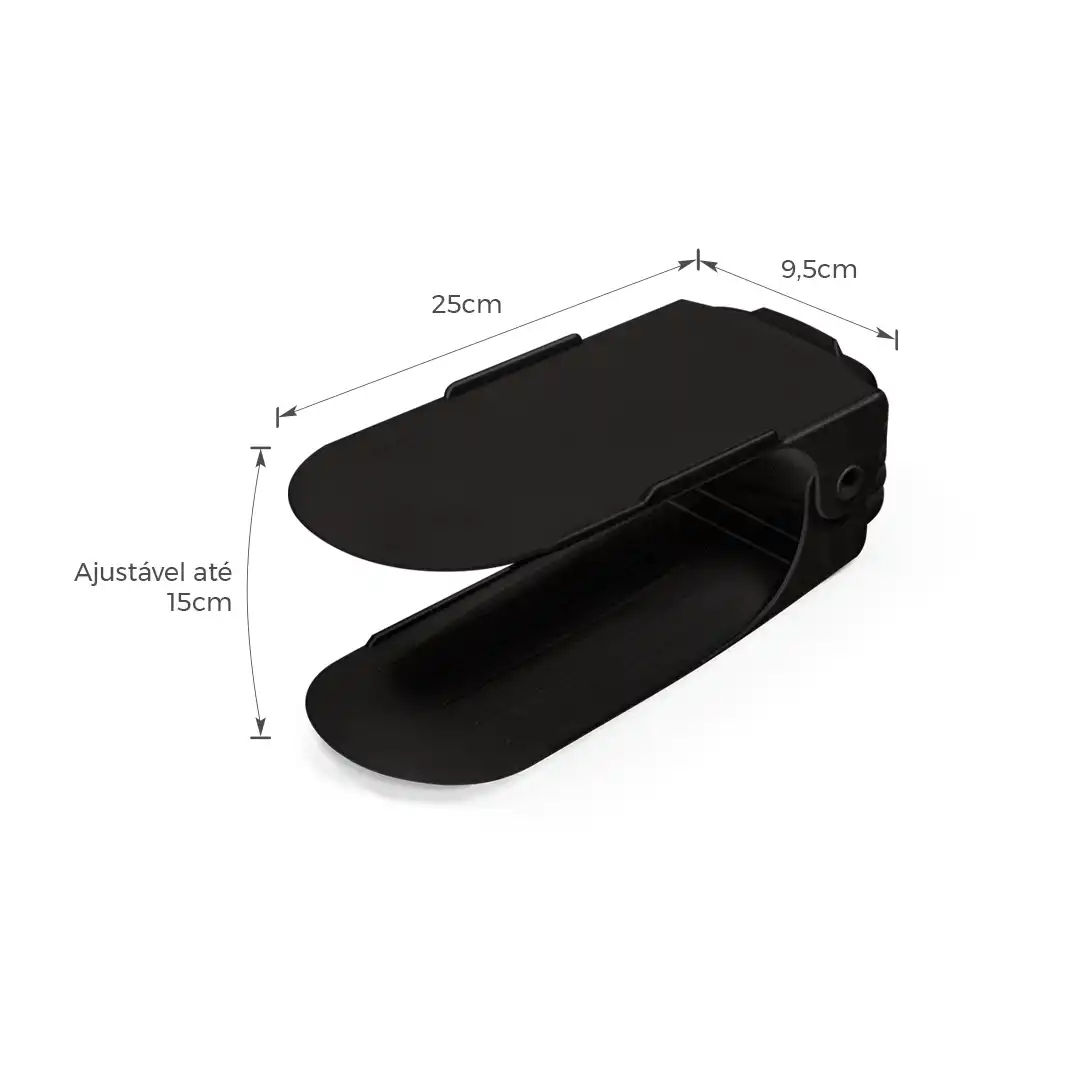 SUPORTE ORGANIZADOR DE SAPATOS AJUSTÁVEL EMPILHÁVEL PRETO 25CM
