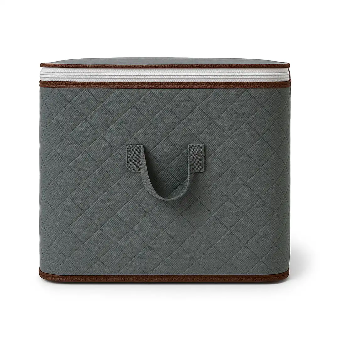 CAIXA ORGANIZADORA DOBRÁVEL COM VISOR TRANSPARENTE E ZÍPER DUPLO – CINZA