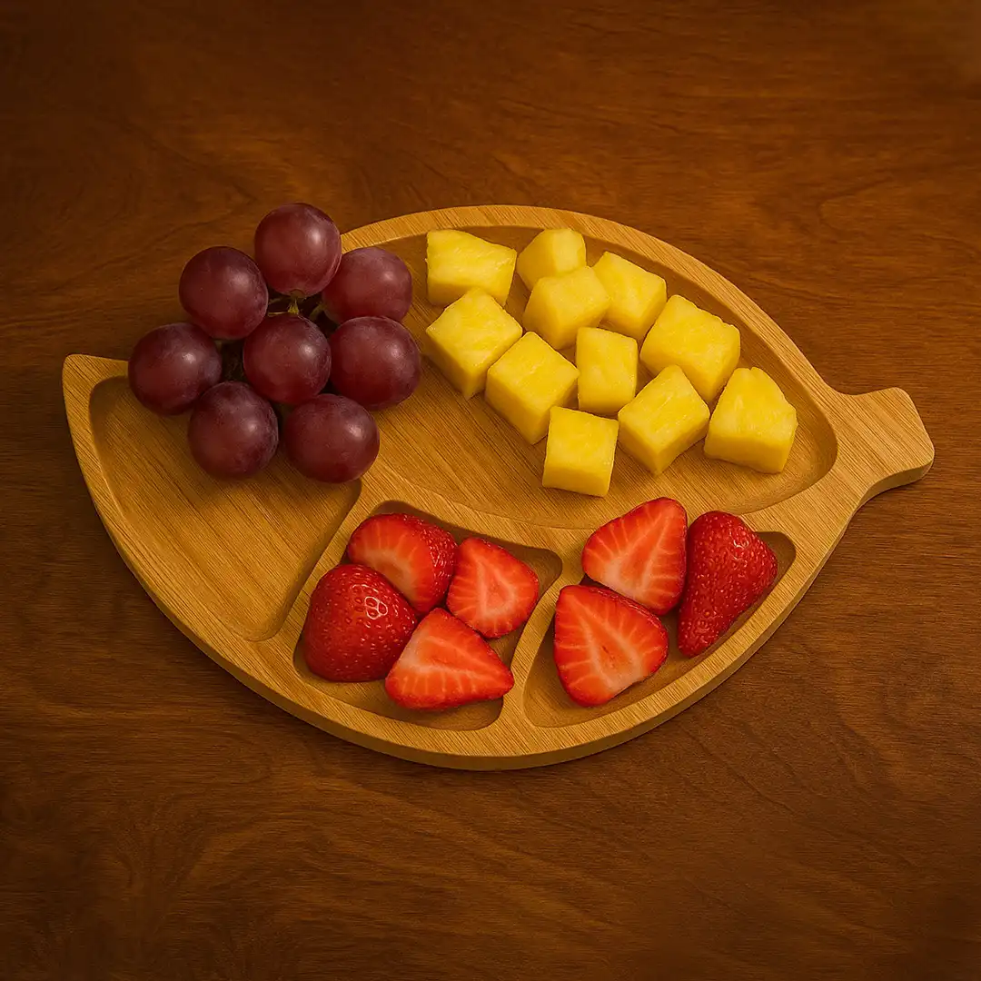 PETISQUEIRA DE BAMBU 35,5X23CM FORMATO FOLHA COM 4 DIVISÓRIAS