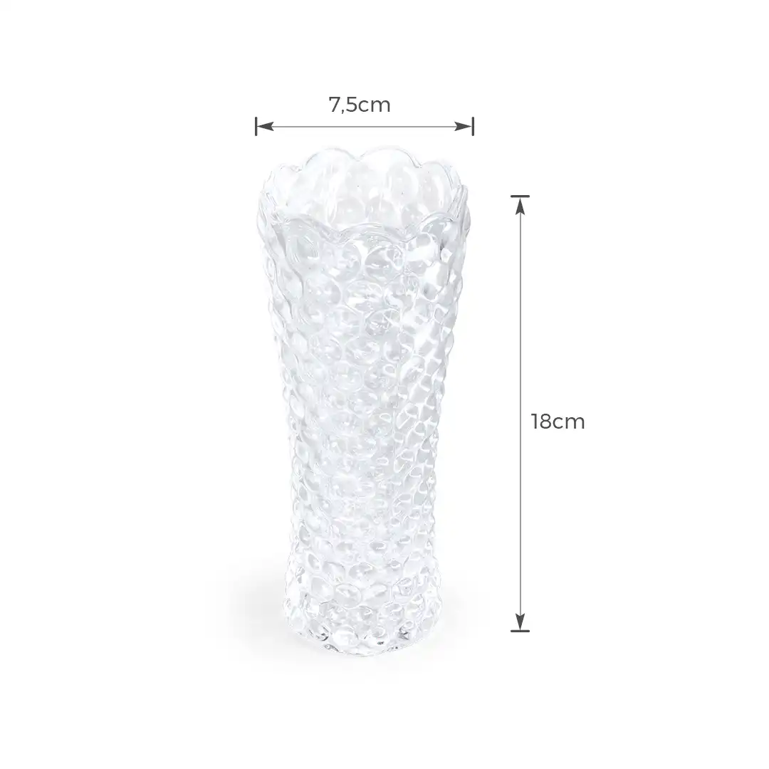 VASO DECORATIVO DE VIDRO TRANSPARENTE COM TEXTURA EM BOLHAS – 18 CM