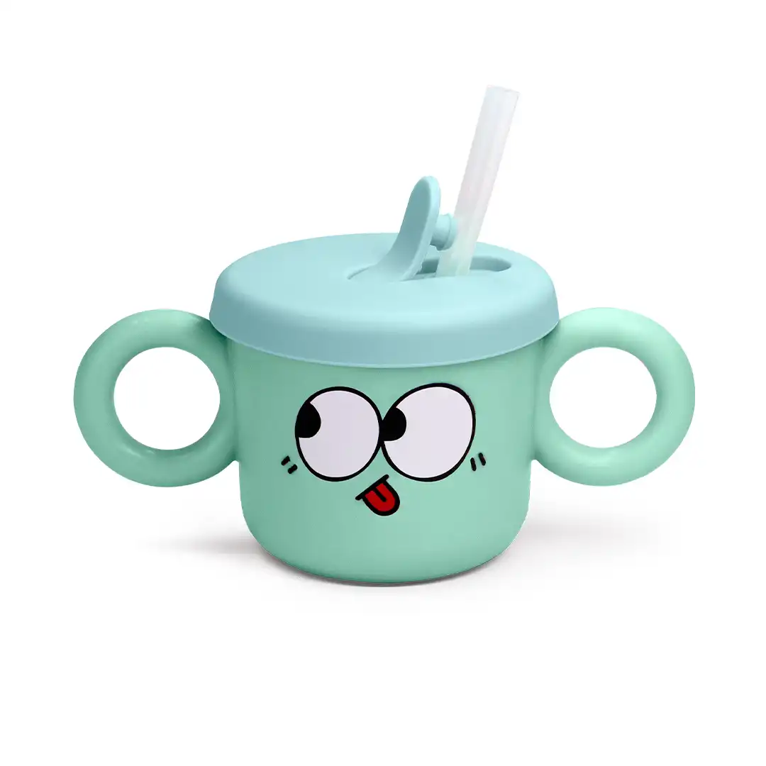 CANECA INFANTIL PLASTICO COM TAMPA SILICONE 190ML VERDE