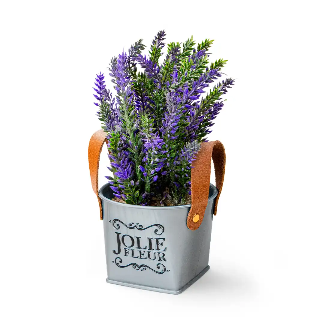 VASO DECORATIVO COM FLORES ARTIFICIAIS E ALÇA CINZA