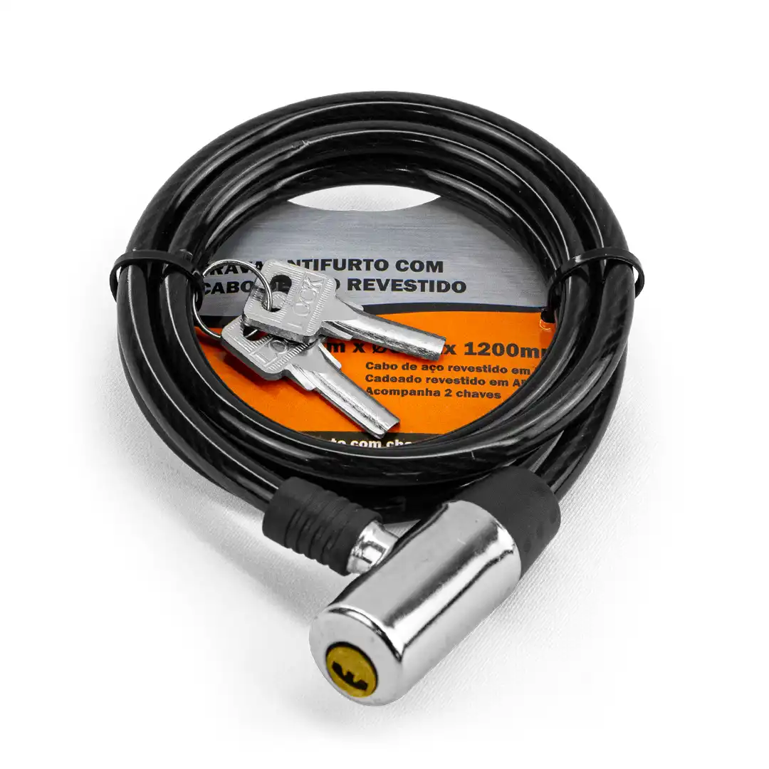 CADEADO ANTIFURTO COM CABO DE AÇO RECOBERTO 120CM