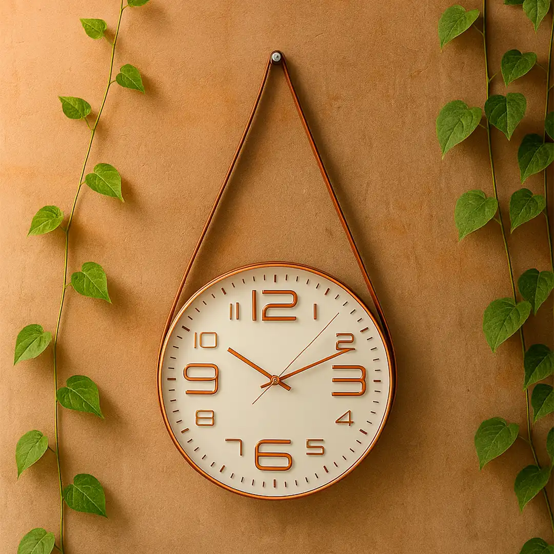 RELÓGIO DE PAREDE REDONDO COM ALÇA OURO ROSÉ 1