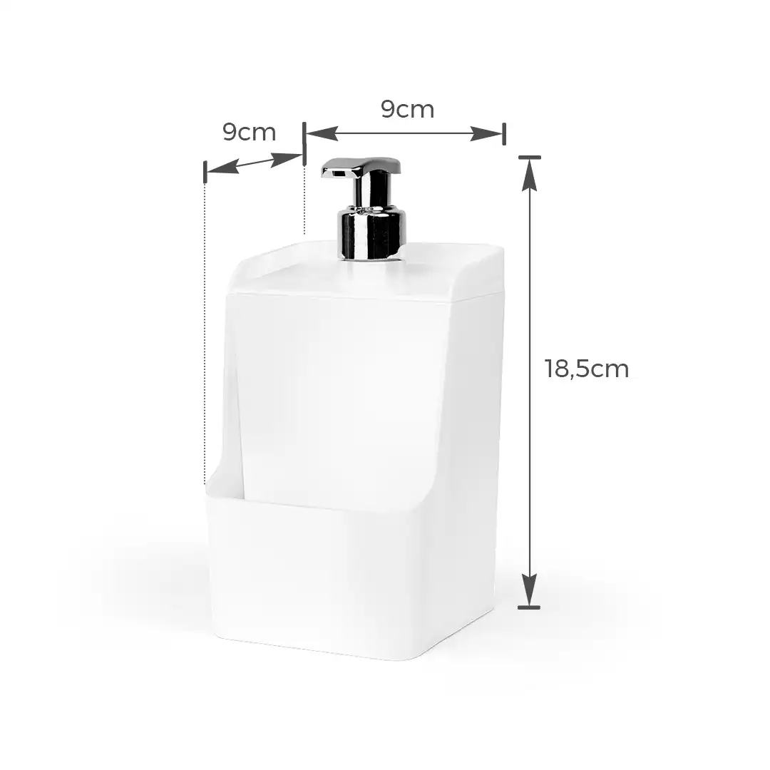 PORTA DETERGENTE BRANCO COM PORTA-ESPONJA – 18,5 CM