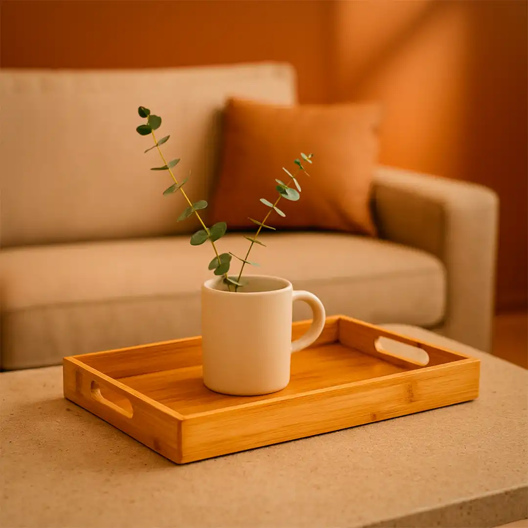 BANDEJA RETANGULAR DE BAMBU COM ALÇA – 33,5CM 