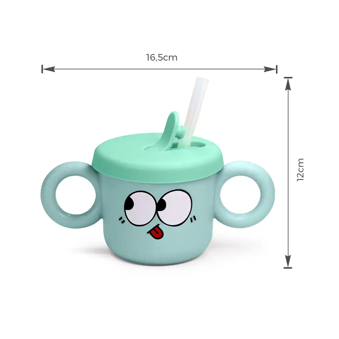 CANECA INFANTIL PLASTICO COM TAMPA SILICONE 190ML AZUL