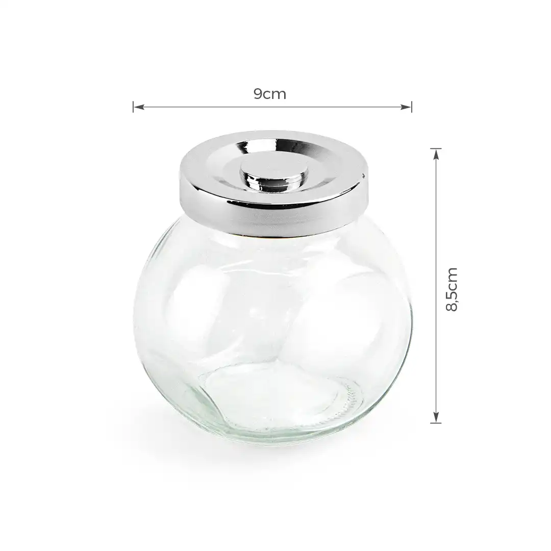 BALEIRO EM VIDRO COM TAMPA PLÁSTICA CROMADA 280ML – KIT COM 4 UNIDADES